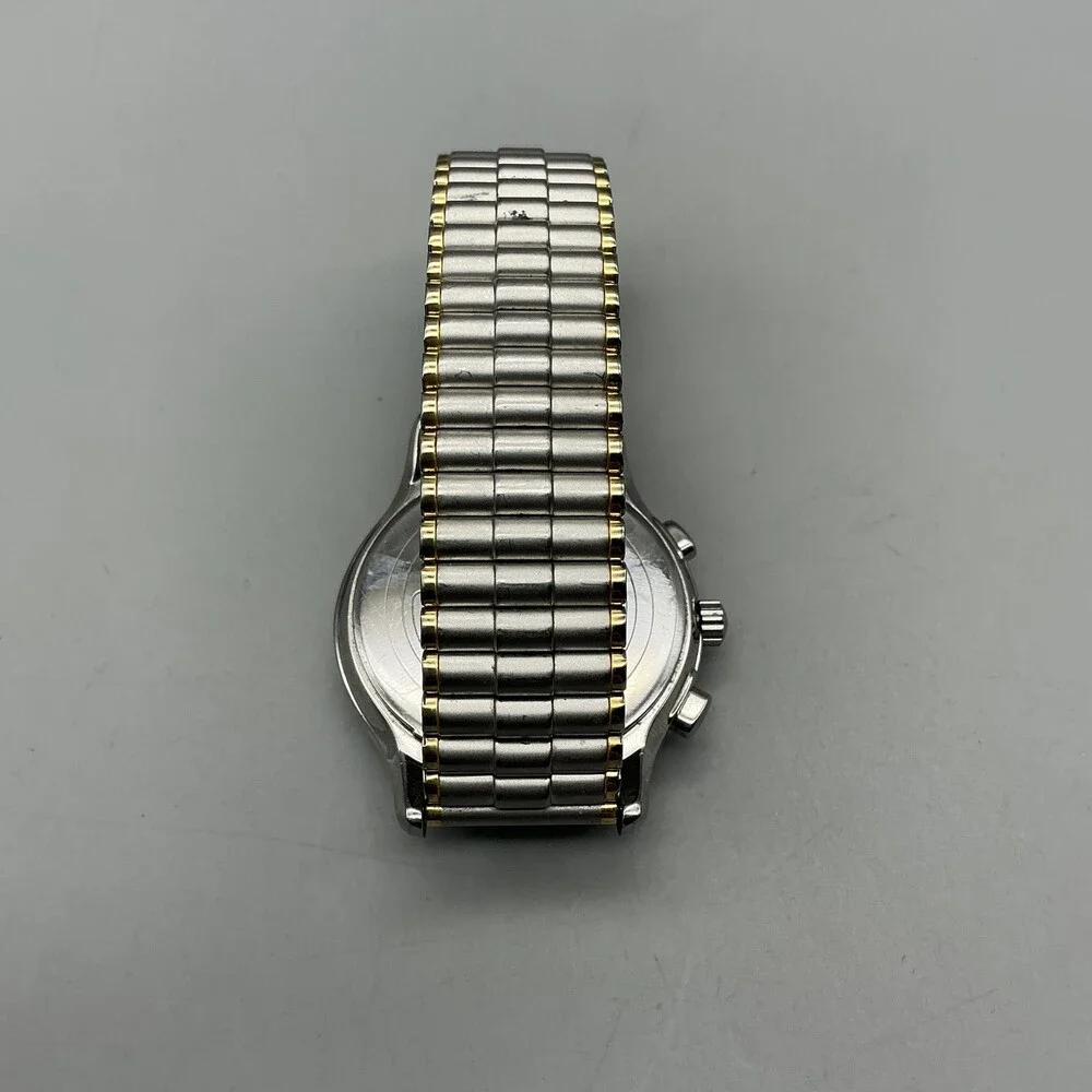 Timex Chronograph Indiglo Mens Watch 38mm Silver Tone Date Stretch New Battery